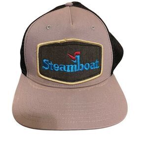 Big X Steamboat Trucker Hat OS Gray Black Embroidered Patch Retro SnapBack